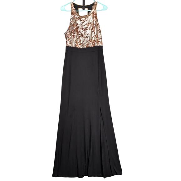 Midnight NikiBiki Women's L Bronze Silver Sequin Maxi Evening Halter Dress *Flaw - Picture 1 of 6